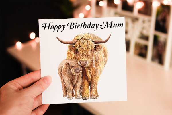 Mum Birthday Card, Highland Cow Birthday Card, Card for Mum